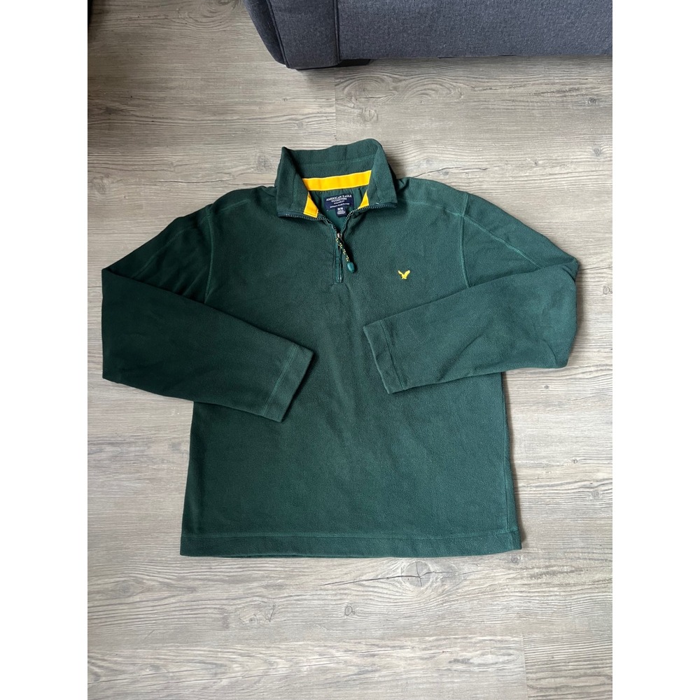 Vintage American Eagle Men's 1/4 Zip Fleece Y2K Green Yellow Size Medium